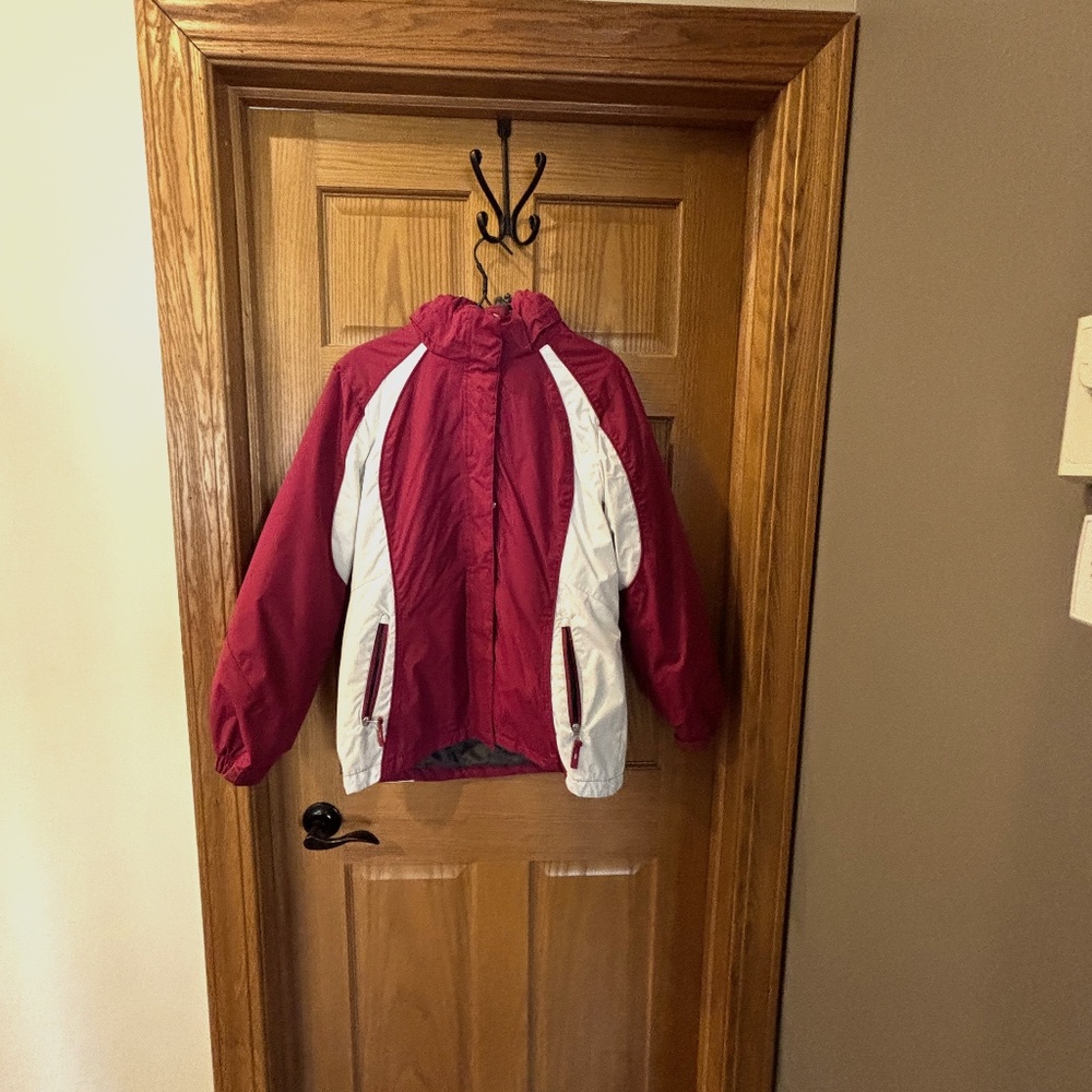 Child XXL winter layered jacket!  Hot pink and white, gray layers